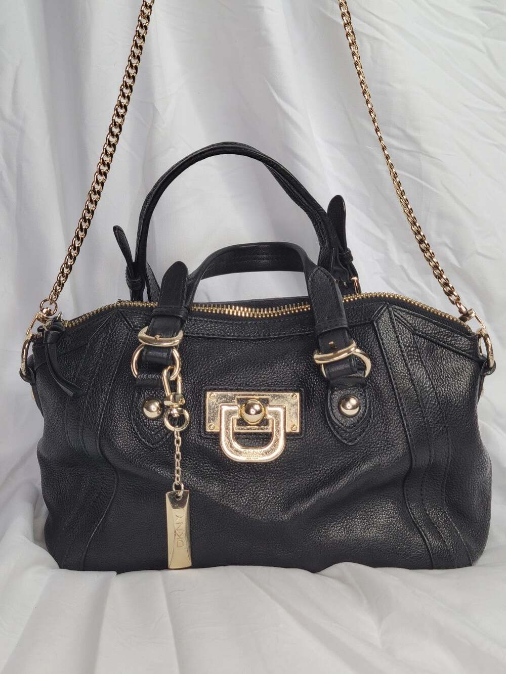 DKNY Black Pebbled Leather Satchel Crossbody Bag